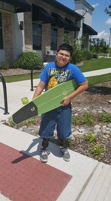 Therapy doesn't have to be boring! Balancing and scooting along with one foot on a skateboard is work, but he felt like a rockstar!