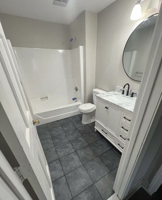 After Bath Reno - 

Tile floor install
New vanity cabinet  and top install