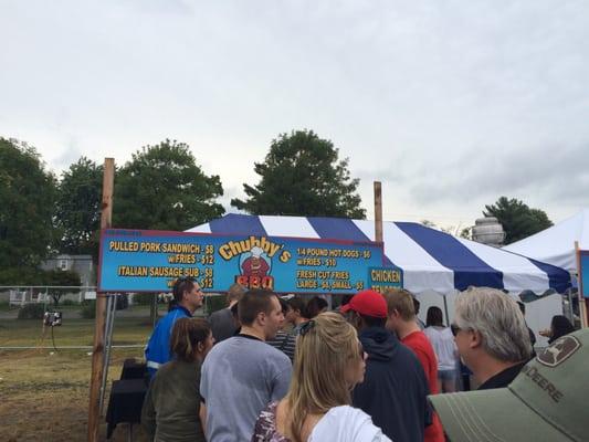 The only real food option.  Expect to wait 45 minutes for bbq, a hot dog, a sausage or chicken fingers. Overall, disappointing.