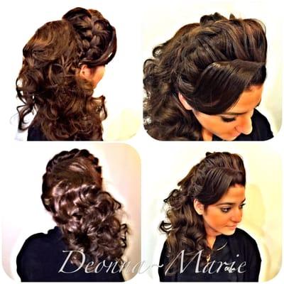 braided upstyle with voluminous curls by Deonna