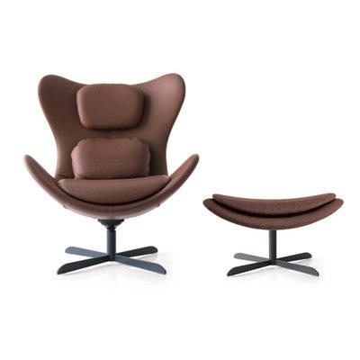 LAZY Chair and Ottoman in soft Cognac Italian leather