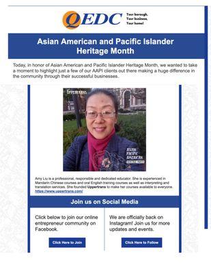 Congratulations! Uppertrans comes to be one of spotlights of QEDC-Asisan American and Pacific Islander Heritage Month 2022!