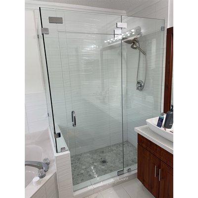 90 Degree Shower Which Includes Chrome Hardware.