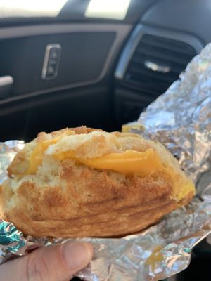 Egg and cheese biscuit to go- yum!