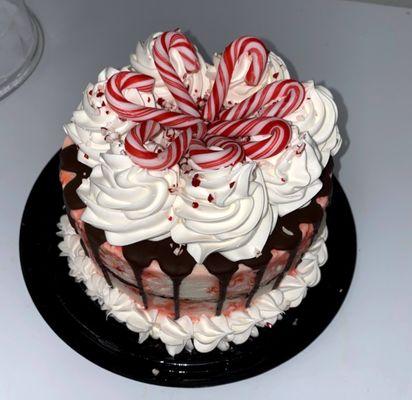 Small candy cane cake