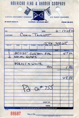 My original flag receipt from 06-10-1982