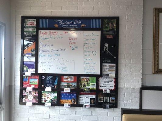 Specials board with local business info