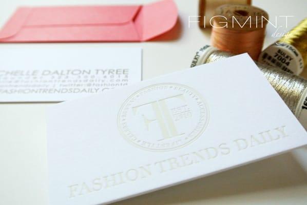 Brand Identity Design and custom letterpress business cards for Fashion Trends Daily.