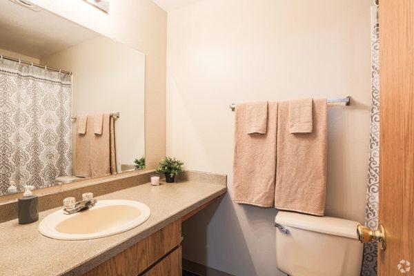 Both bathrooms come with large under counter storage spaces.