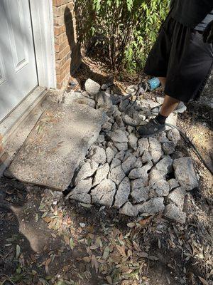 Nearly complete concrete walkway demolition