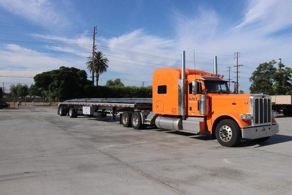 Truck #17 delivering a load of 60' rebar to Ontario, CA