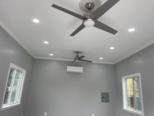 Recessed lights and ceiling fans