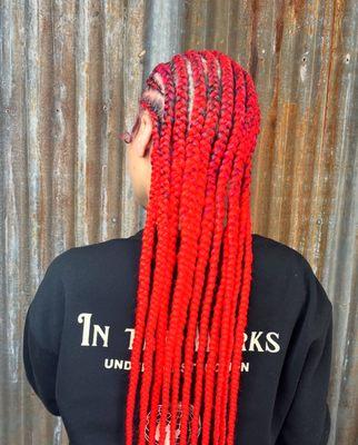 Red Feed-In Cornrows by Tyanna