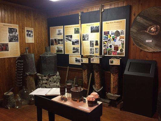 Exhibit on moonshiners and pine tree tapping practices