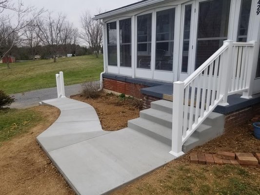 New porch, steps, walkway and railing