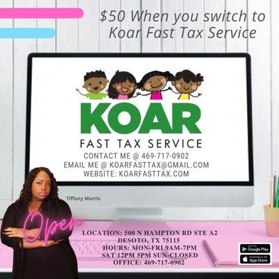 $50 WHEN YOU SWITCH TO KOAR FAST TAX