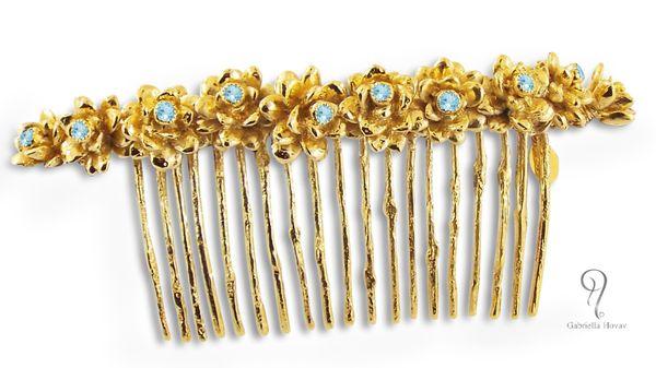 The Lucia Comb in 14K gold vermeil and Swiss blue topaz