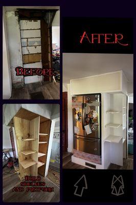 Custom build Kitchen shelving and fridge insert