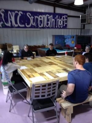 Teens built this community table out of recycled pallets