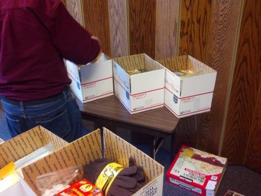 Putting together CARE packages for our overseas service members.