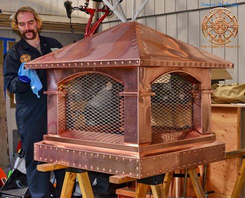 This copper chimney cap was made for a Client in Florida for their backyard pizza oven.