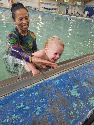 Baby learning how to swim