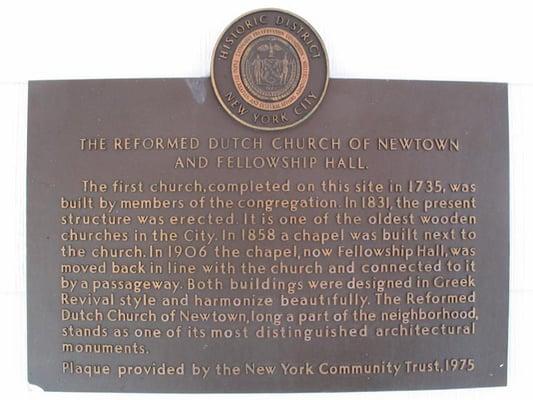 an NYC plaque commemorating the historic architecture and presence of the church