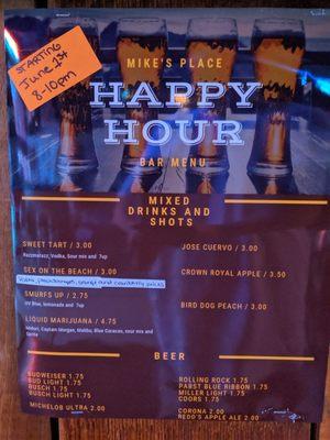 Happy hour menu