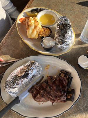 Filet Mignon & Lobster Tail (6oz) with Loaded baked potato.