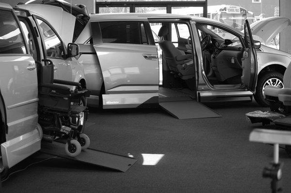 wheelchair accessible vans in showroom