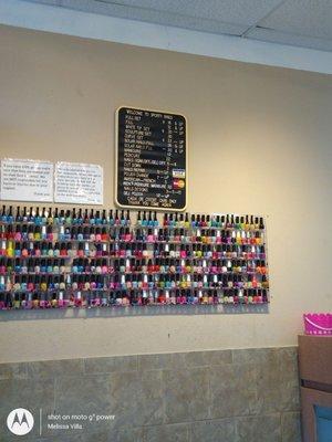 Salon prices and nail polishes.