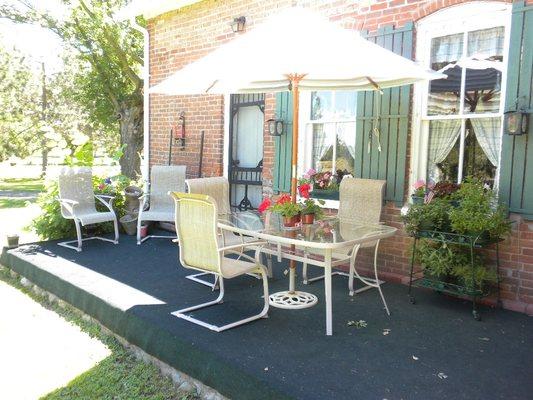 East Patio. Sun in the morning and afternoon. Then shade in the afternoon. Relax!