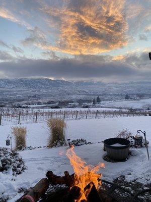 Looking over sleeping vineyard while enjoying fire pits and wine.