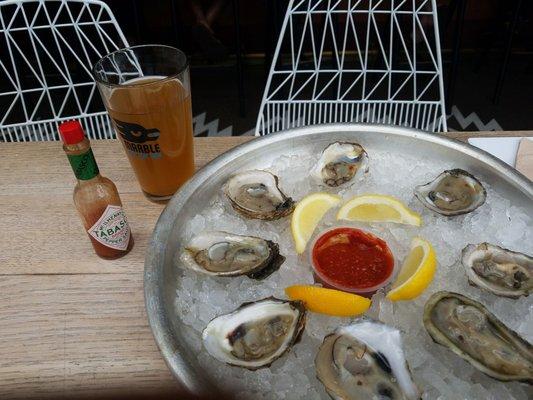 Blue point oysters 1.50ea. Pretty tasty probably provided by Whole Foods ... sauce is nothing special opted for Tabasco instead