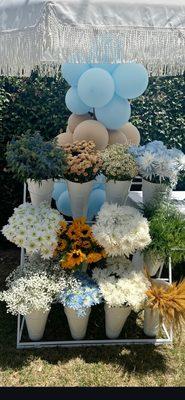 Beautiful Flower Bar, where your guest can personal make their own flower bouquet to take home as a thank you gift/Party favor