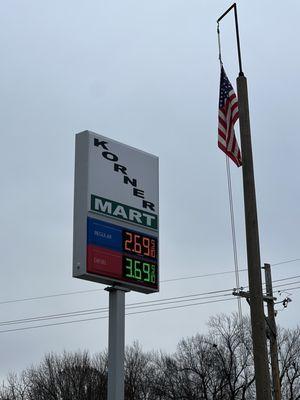 Store gas price sign by main road