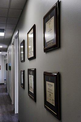 Main hallway, diplomas