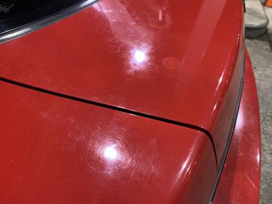 Under harsh lighting all the swirl marks on my 30 year old paint.