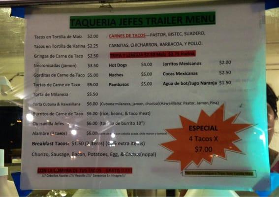 Menu and prices