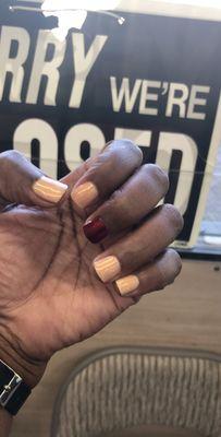 Nails with regular polish.