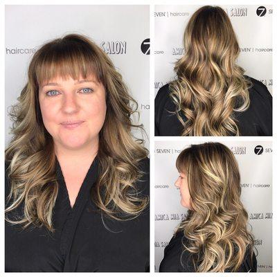 After Transformation pic darkened base color, full balayage & texture cut