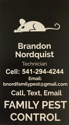 Our tech Brandon will be there to help with all your pest related problems.