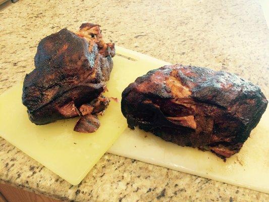 Resting some BBQ pork shoulders before "pulling" the pork.