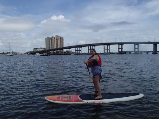 Over 50 & standing up on the very first try!!  Thanks to Vivian and Paddleboard Connection....Still got it LOL!