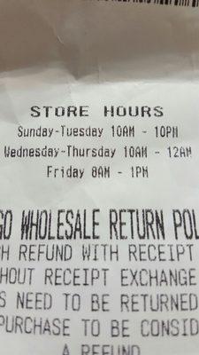 These are the correct store hours