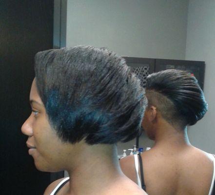 Shaved side undercut,flat ironed set