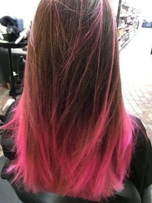 Ombré hot pink long layers.