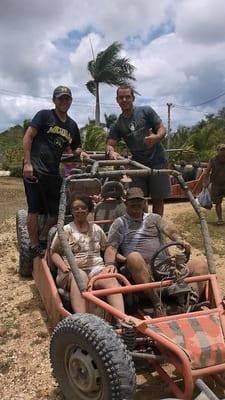 Our family on our fun-filled Dune Buggy Ride thru the Sugar Cane Fields in Dominica.  What  a blast!