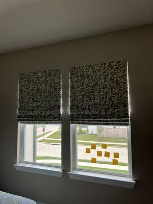 Custom Roman shades for bedroom