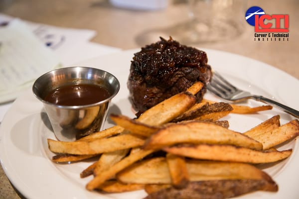 Petite Denver Steak with Bacon Jam, House Made Steak Sauce and Old Bay Fries